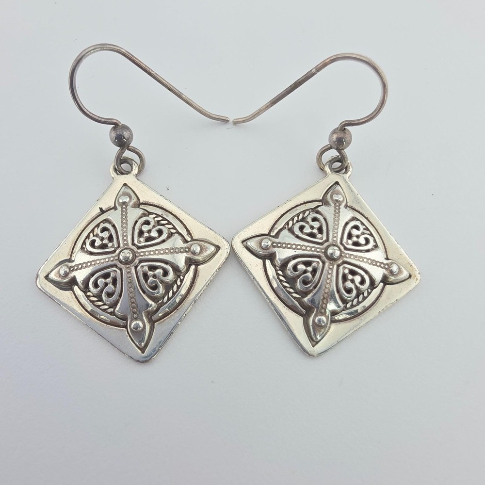 BRIGHTON Celtic Knot Earrings Ornate Western Heart Scrollwork Drop Silver Plate